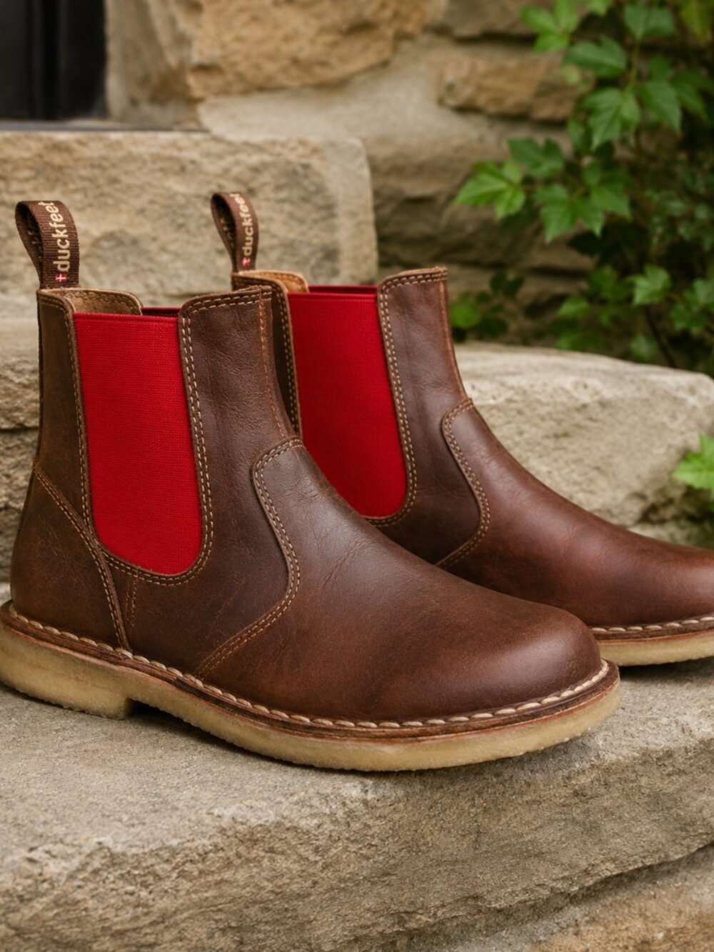 Duckfeet Brown Leather Chelsea Boots Red Elastic Side Panels EU 38 US 7.5 Handma